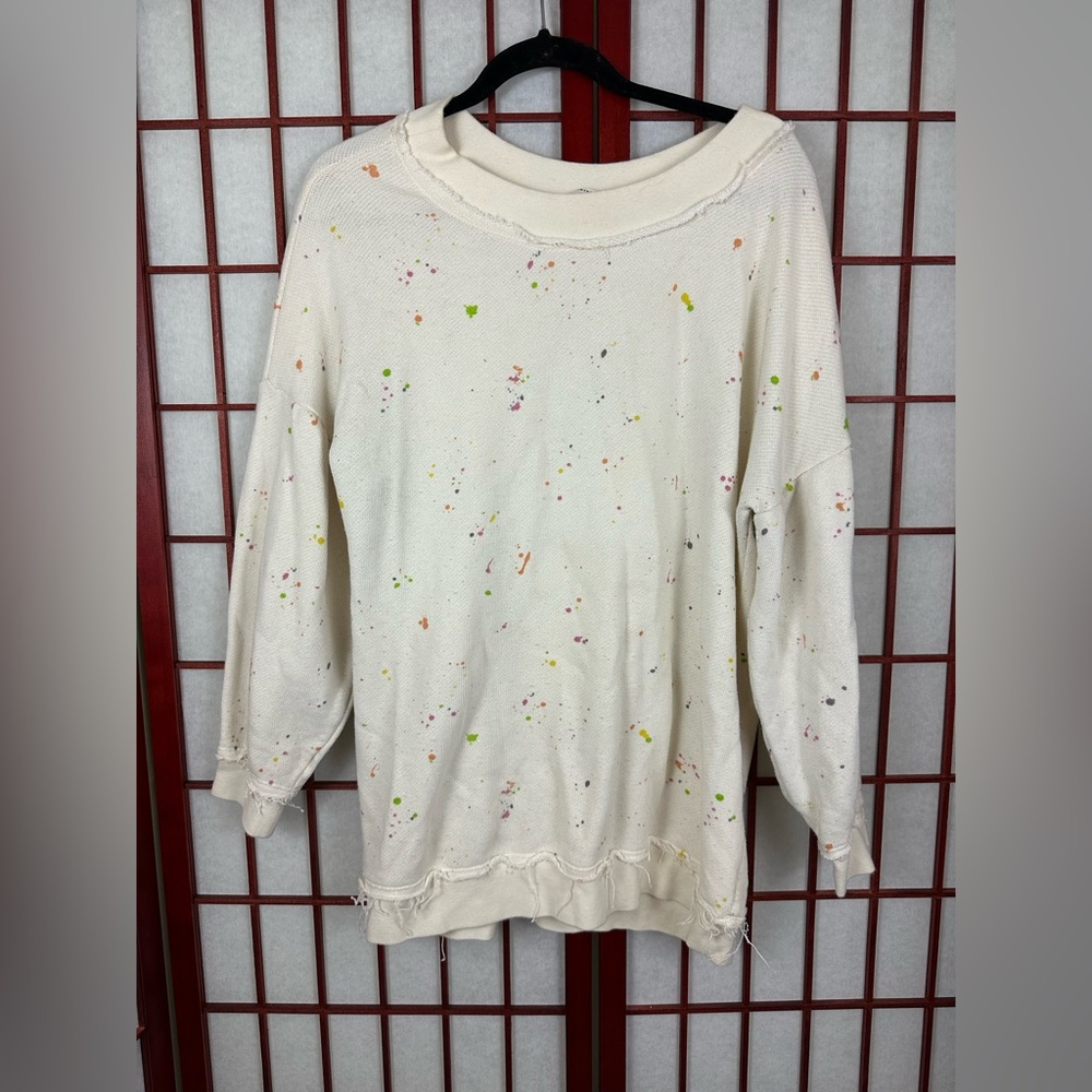 Free People Movement Cream Paint Splatter Crewneck